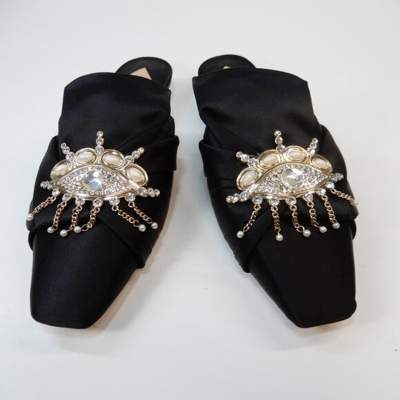 ANTONIO MELANI Lex Ornamented Backless Mules Slip On Shoes Size 6.5 Black NEW - Picture 4 of 15